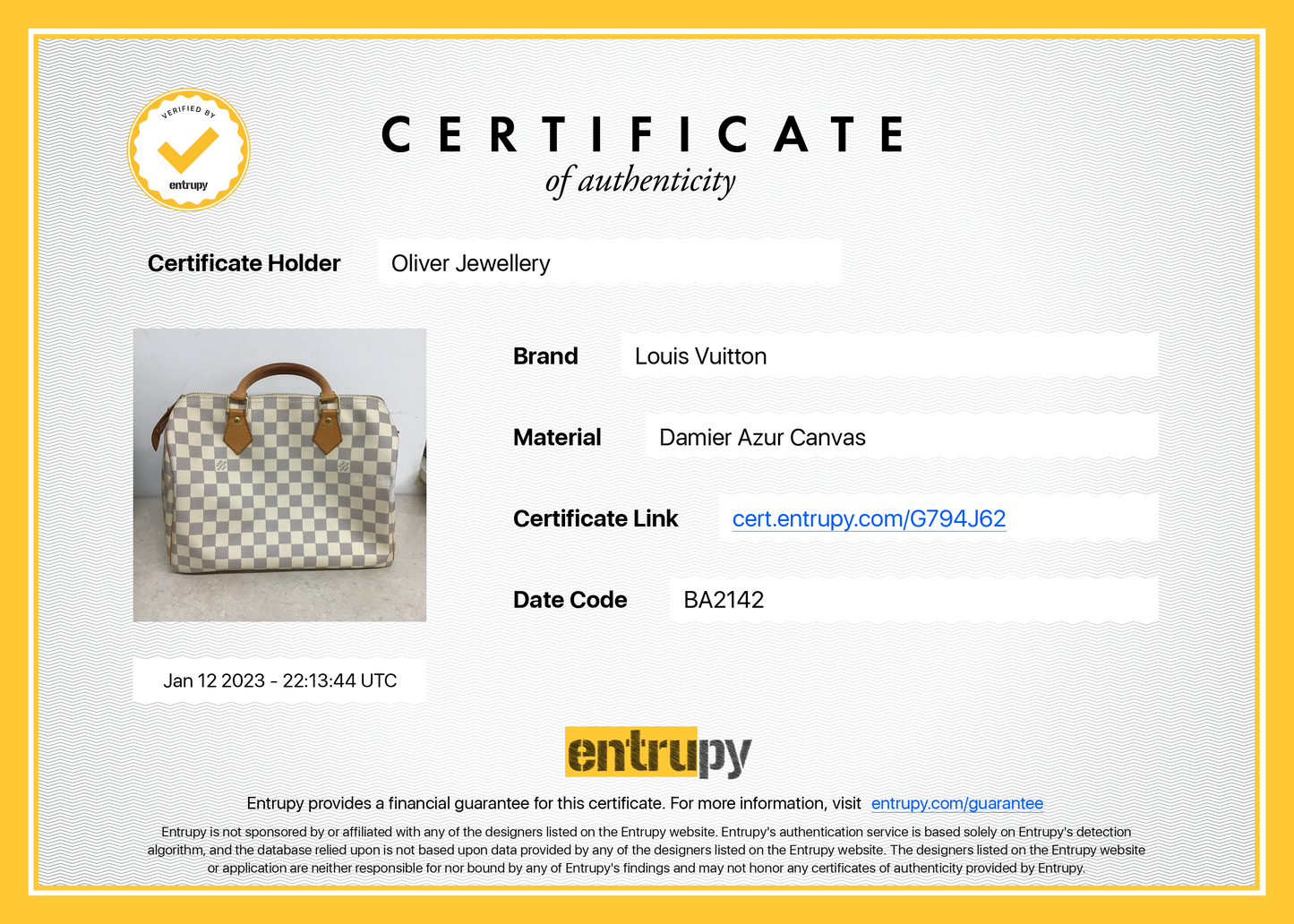 Louis Vuitton Damier Azur Speedy 30