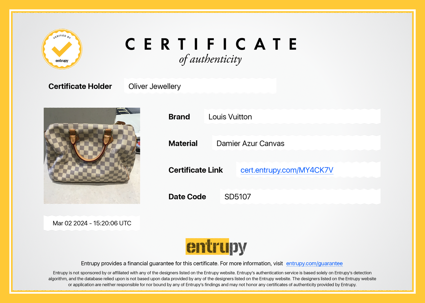 Louis Vuitton Damier Azur Speedy 30