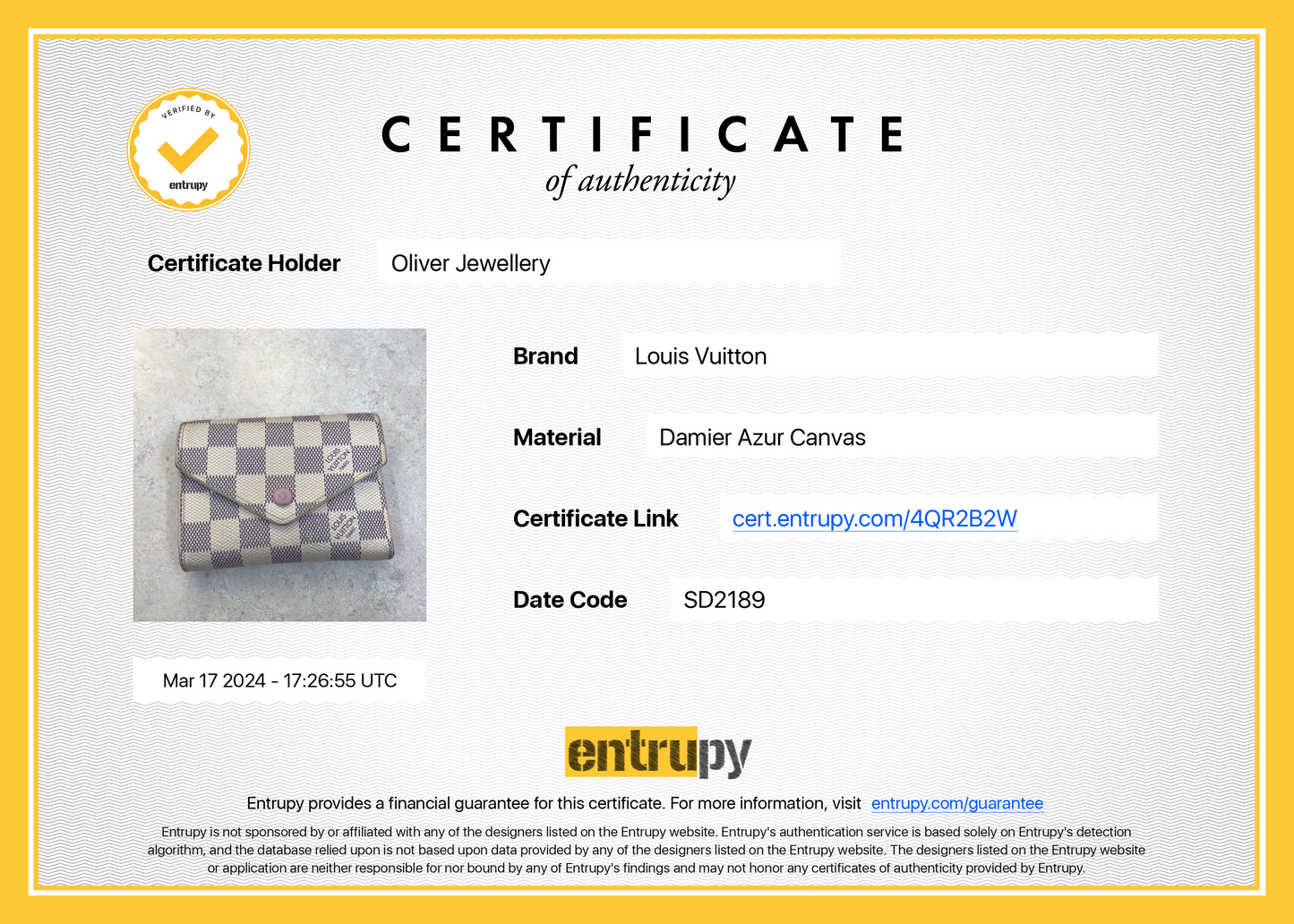 Louis Vuitton Damier Azur Victorine Wallet