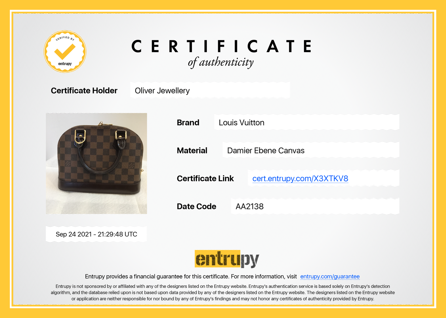 Louis Vuitton Damier Ebene Alma BB