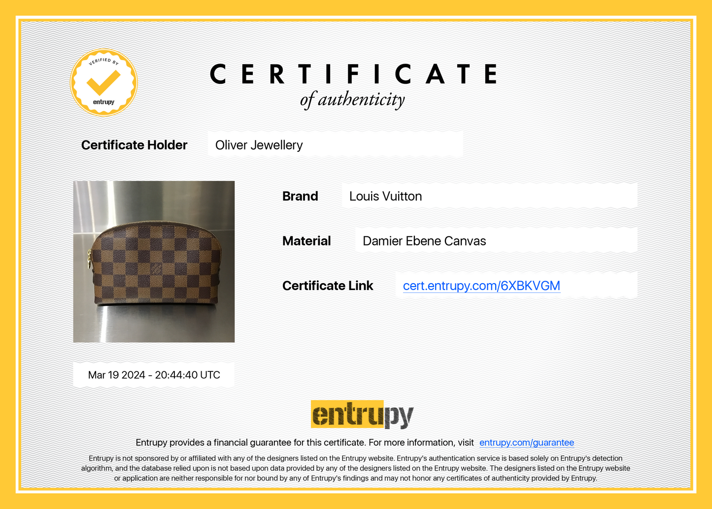 Louis Vuitton Damier Ebene Cosmetic Pouch
