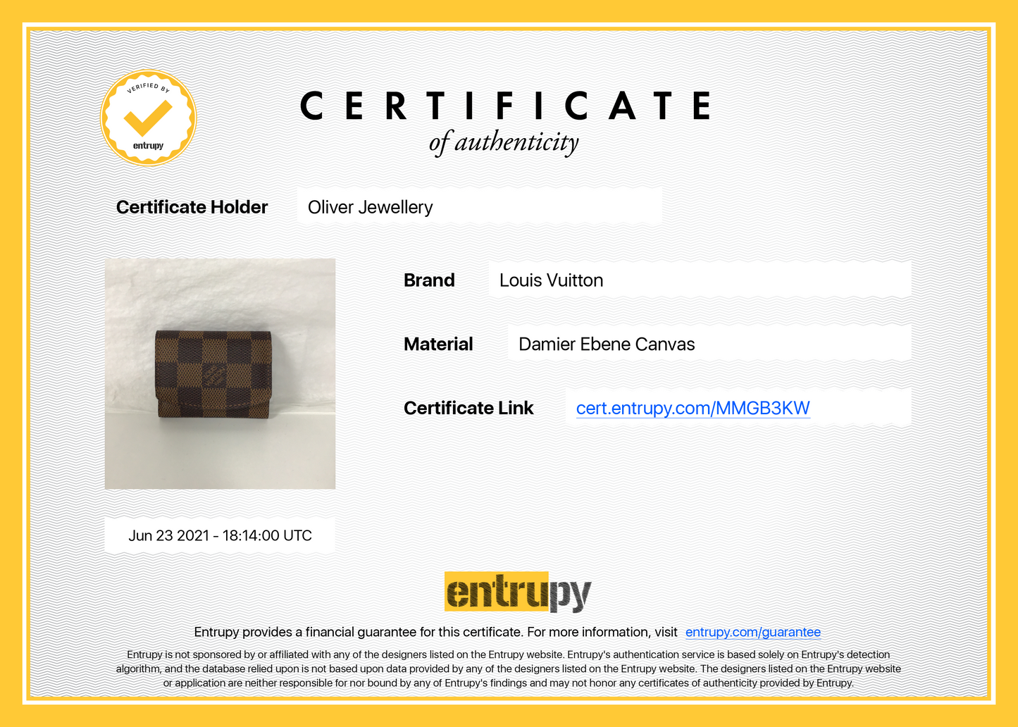 Louis Vuitton Damier Ebene Cufflinks Holder