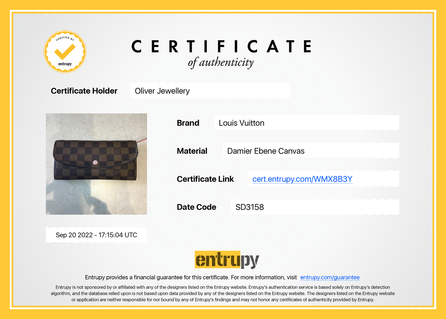Louis Vuitton Damier Ebene Emilie Wallet
