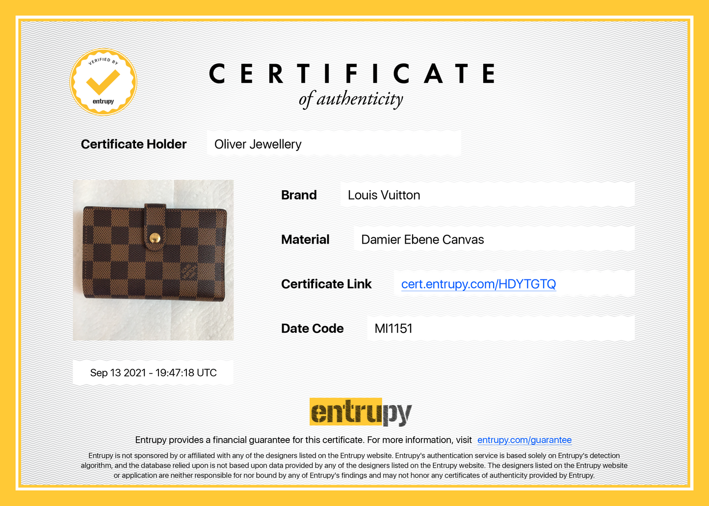 Louis Vuitton Damier Ebene French Purse Wallet