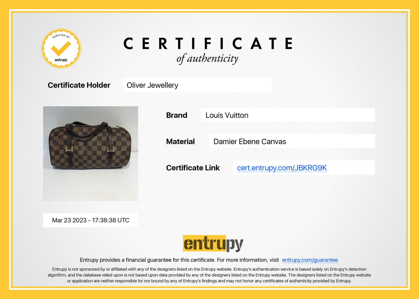 Louis Vuitton Damier Ebene Papillon 26