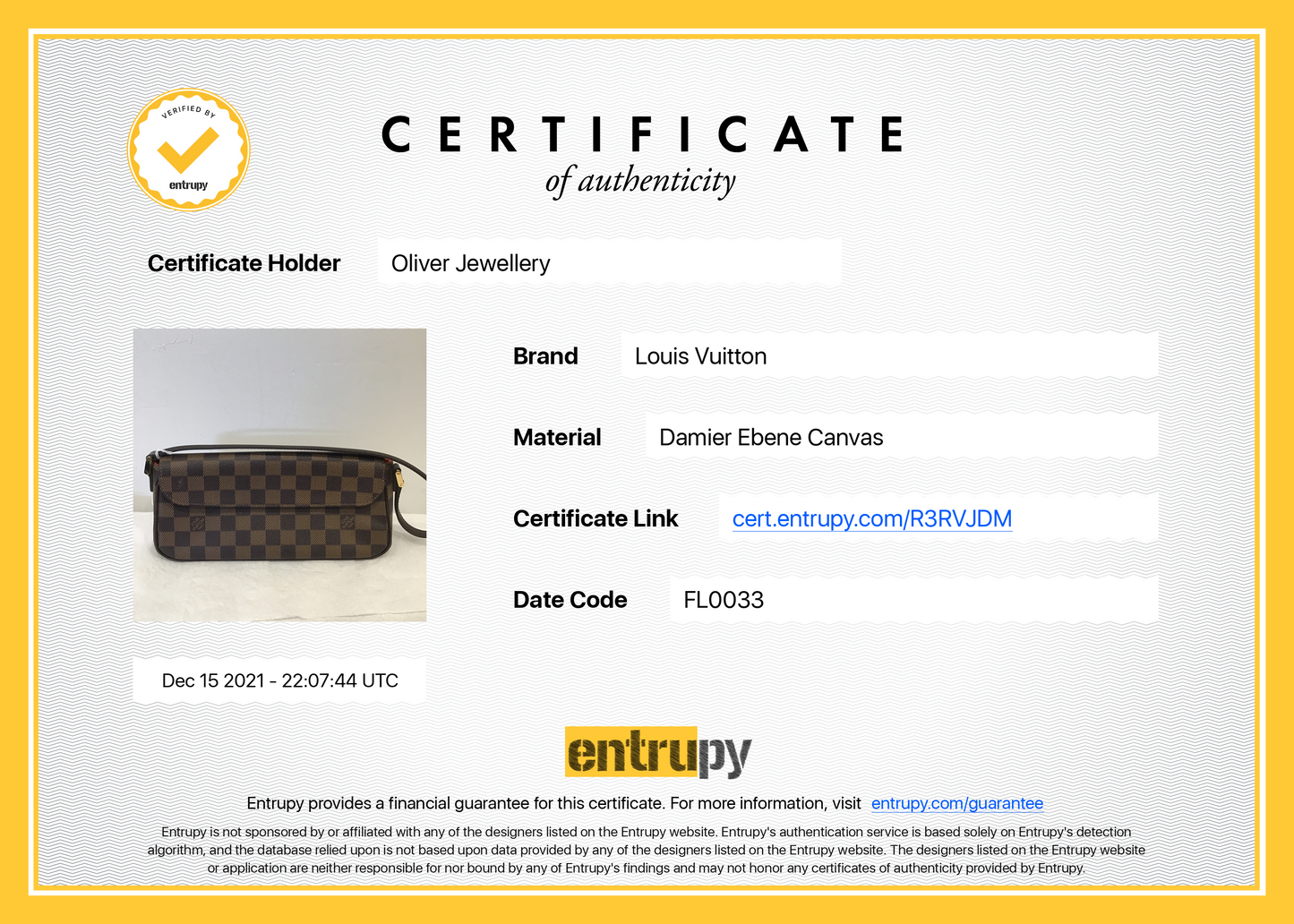 Louis Vuitton Damier Ebene Recoleta Bag