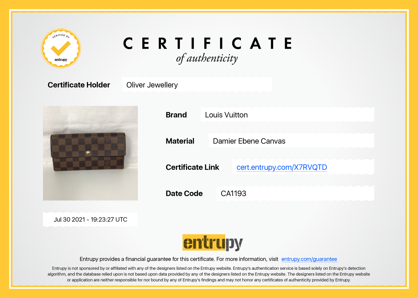 Louis Vuitton Damier Ebene Sarah Wallet