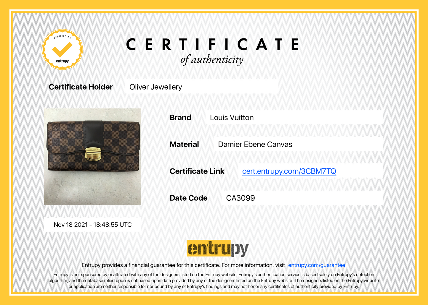 Louis Vuitton Damier Ebene Sistina Wallet
