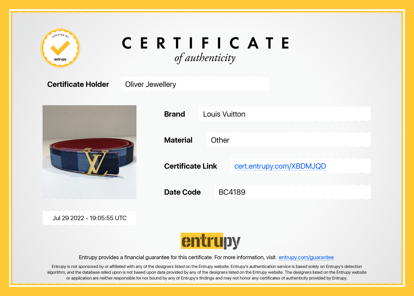 Louis Vuitton Denim Damier LV Initiales 30MM Reversible Belt