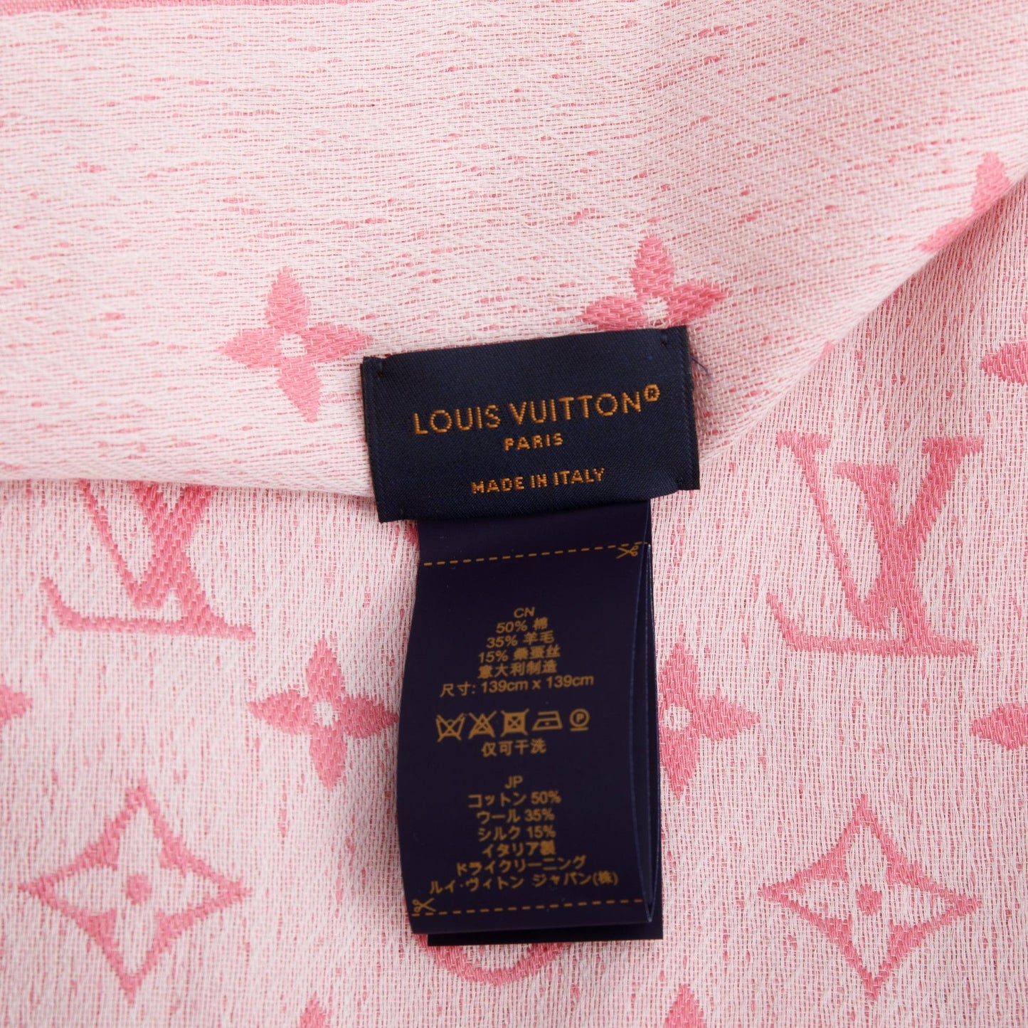 Louis Vuitton Rose Ballerine Monogram Silk/Wool My Daily Denim Shawl Scarf
