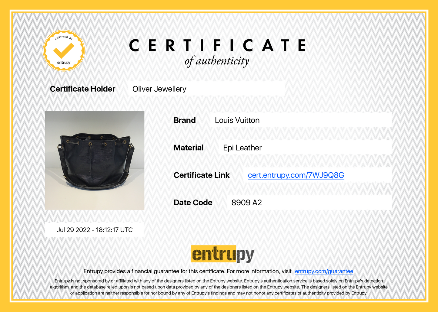 Louis Vuitton Vintage Black Epi Petit Noe Bag