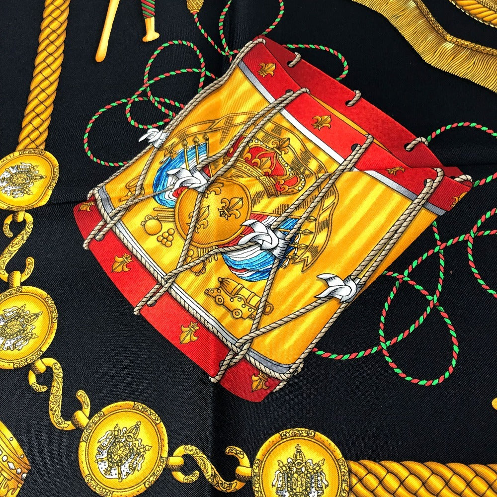 HERMES scarf silk black LES TAMBOURS Tambour drums Carre90