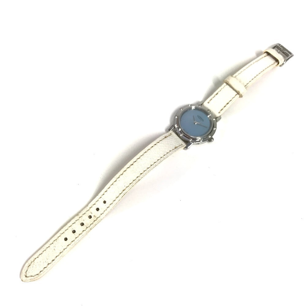 HERMES Watches Quartz CL4.230 Leather, Stainless Steel white Clipper Nacre 12P Diamond Diamond blue dial
