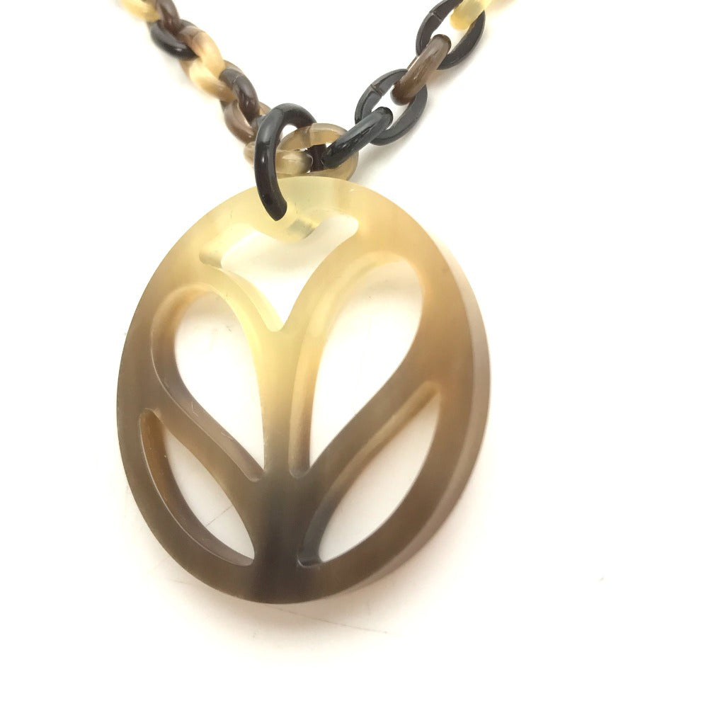 HERMES Necklace Buffalo horn Brown Accessories Heart Horn Pendant Women
