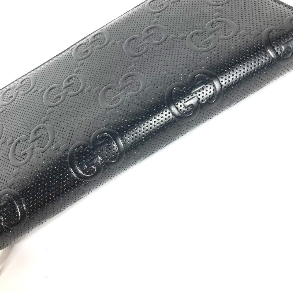 GUCCI Long Wallet Purse 625563 leather black GG embossed long wallet Travel case mens
