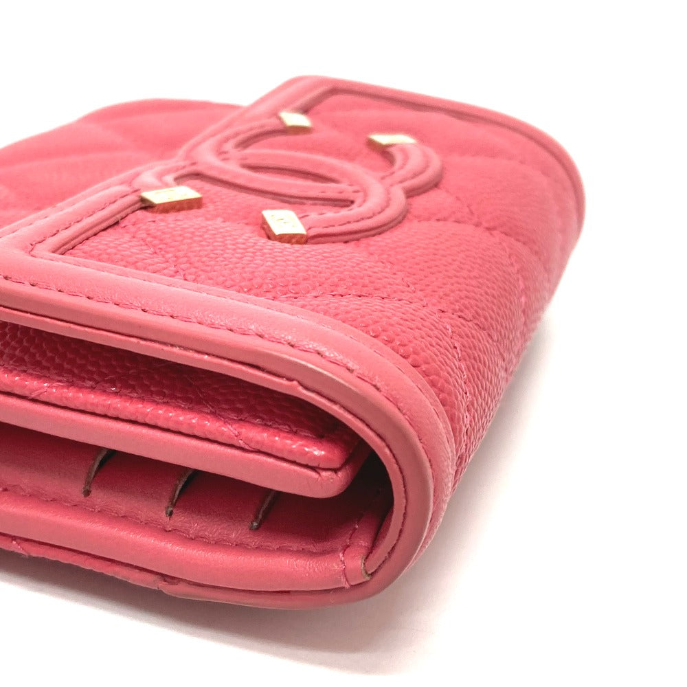 CHANEL Trifold wallet AP0375 Caviar skin Pink type CC filigree Matrasse Women