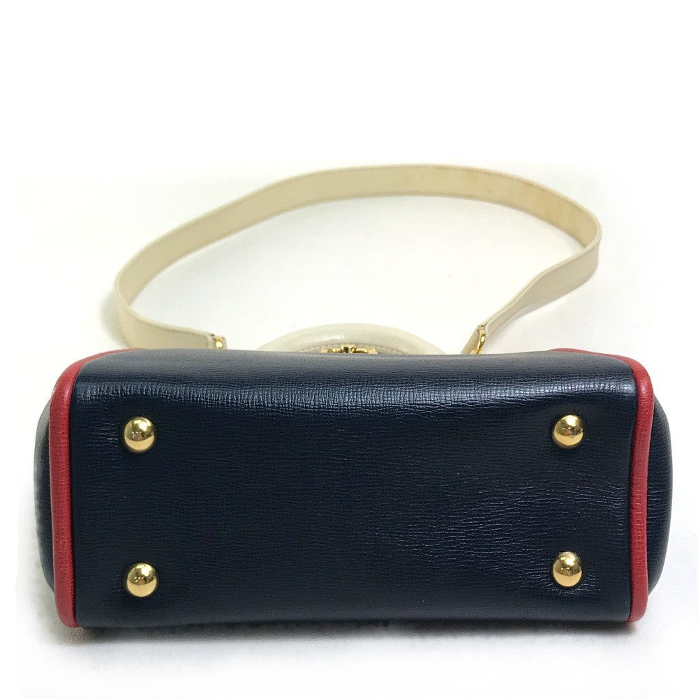 Christian Dior Handbag leather Navy x White type x Red Tricolor Vintage Gamaguchi Women