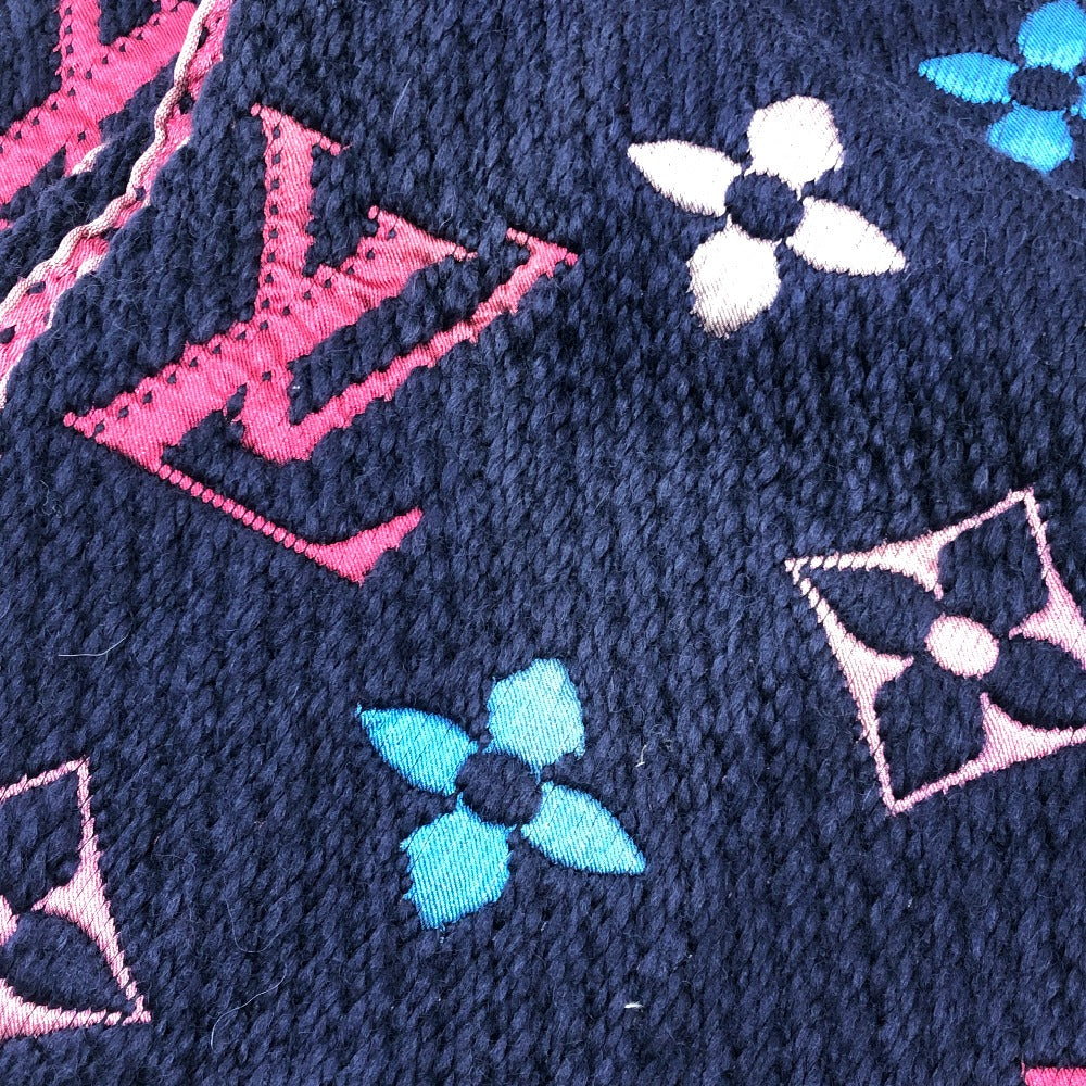 LOUIS VUITTON Scarf M70899 Wool, Silk Navy x pink Monogram Escharp Logo Mania Rainbow Women