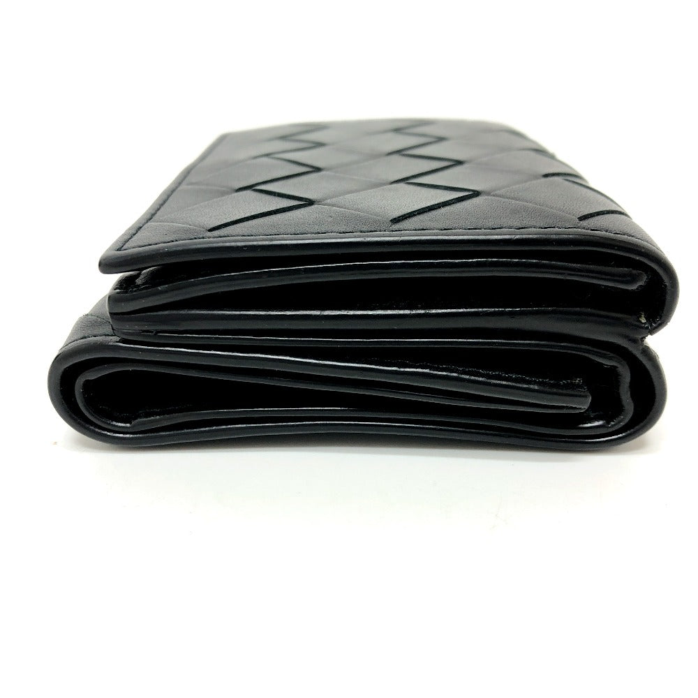 BOTTEGAVENETA Trifold wallet 592678 leather black INTRECCIATO Compact wallet Women