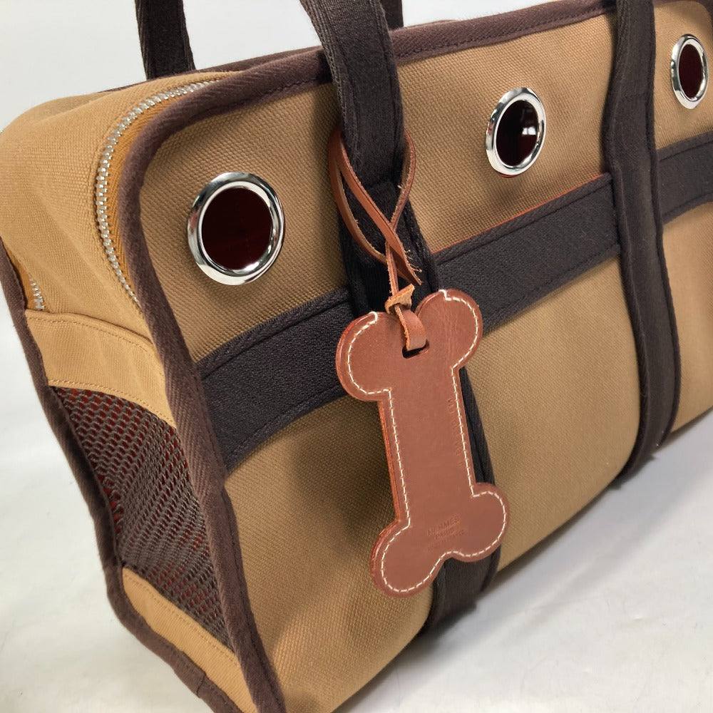 HERMES Boston Duffel bag H800639EK01 Nylon, Cotton, Polyurethane Brown Pet Dog Tote Bag Bag for small dogs under 5kg Dog carry unisex(Unisex)