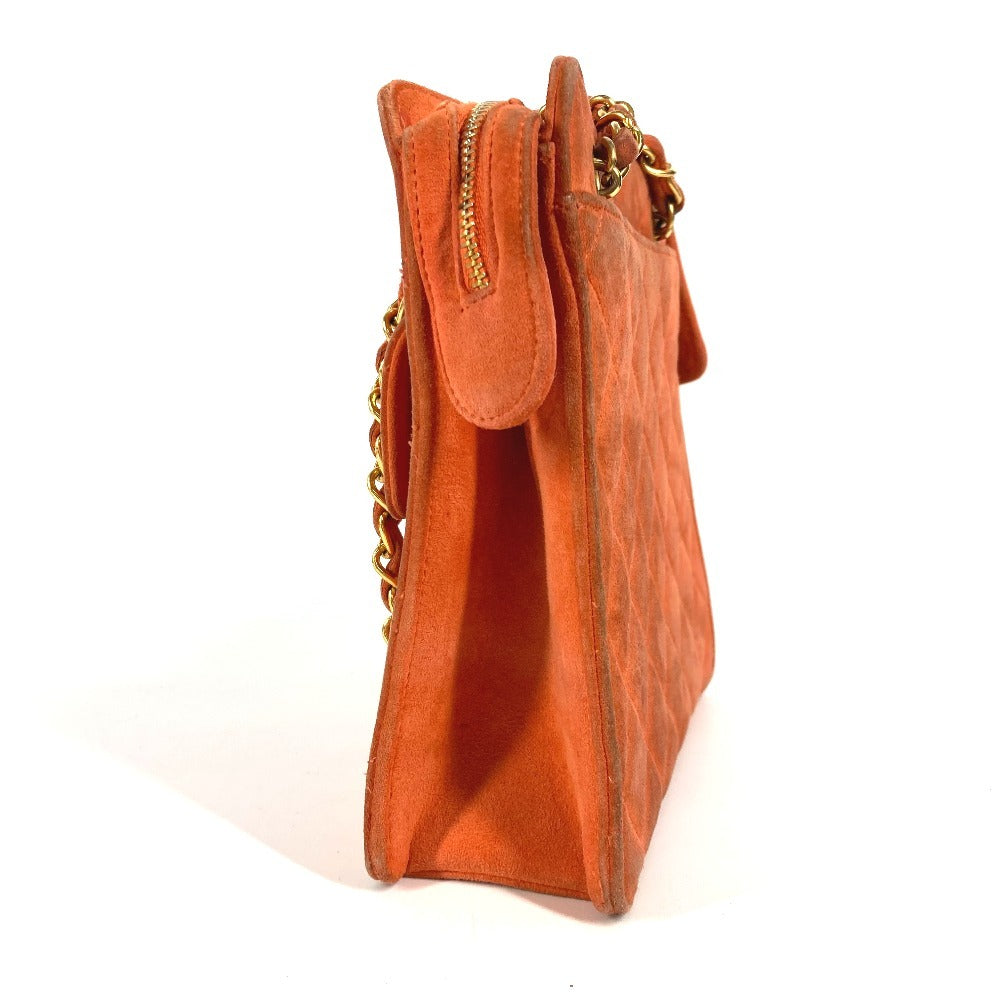 CHANEL Shoulder Bag suede Orange vintage CC COCO Mark Matelasse Quilting Women