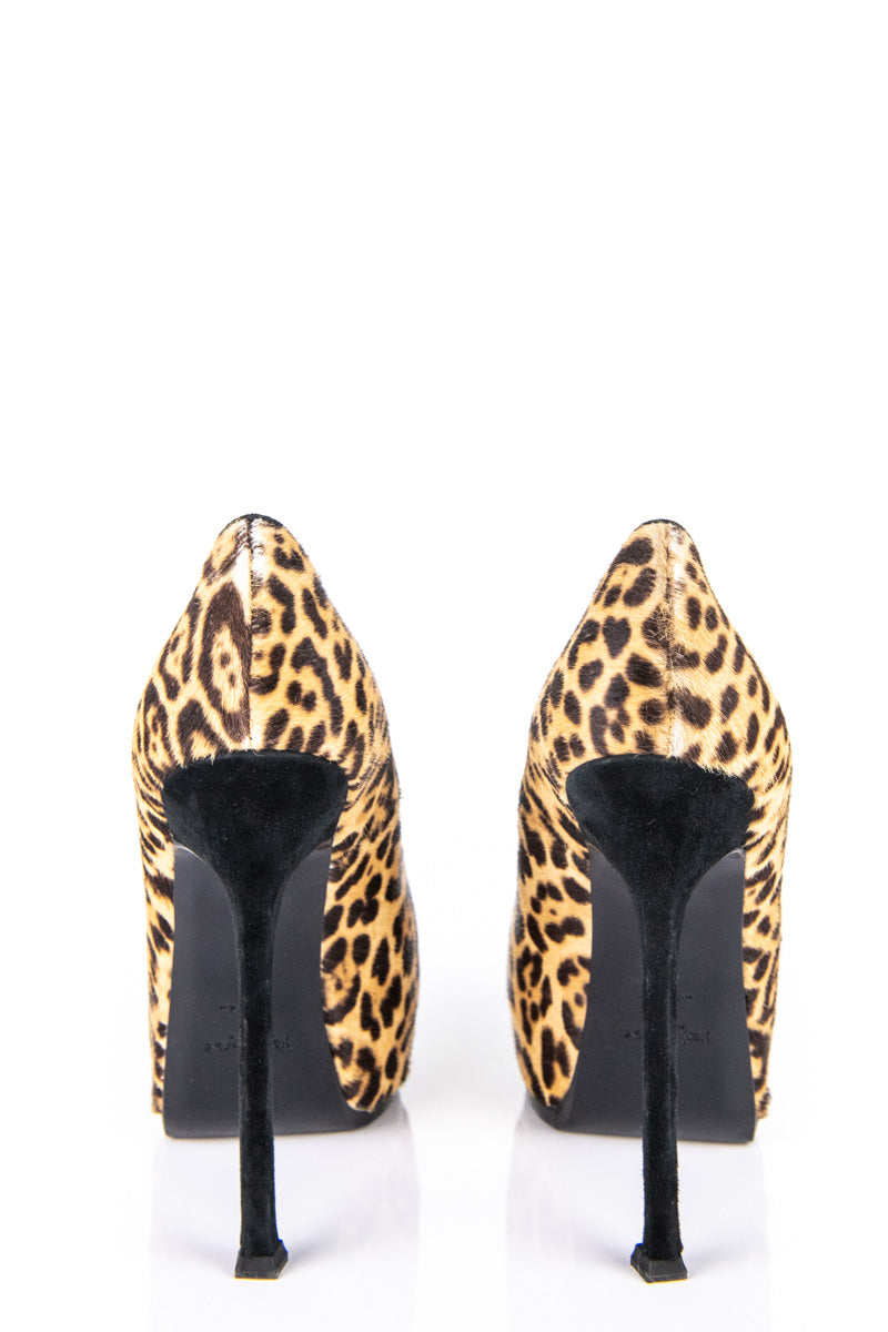 Luxury Saint Laurent Trending 2025 Leopard Pony Hair Tribute Two Pumps Size 8 | EU 38
