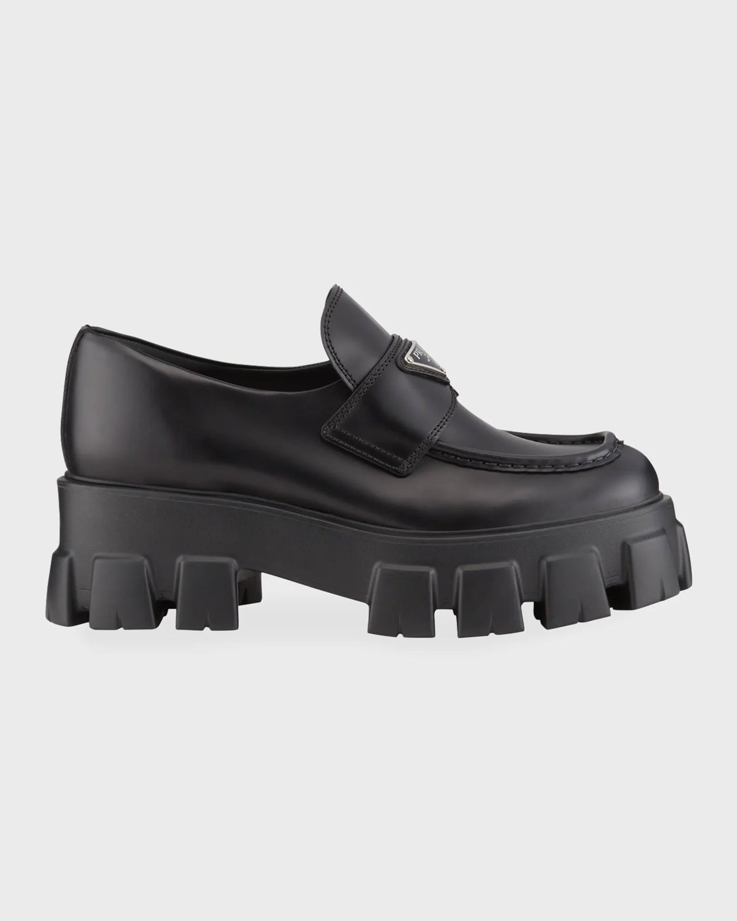PRADA BRUSHED LEATHER MONOLITH LOAFERS