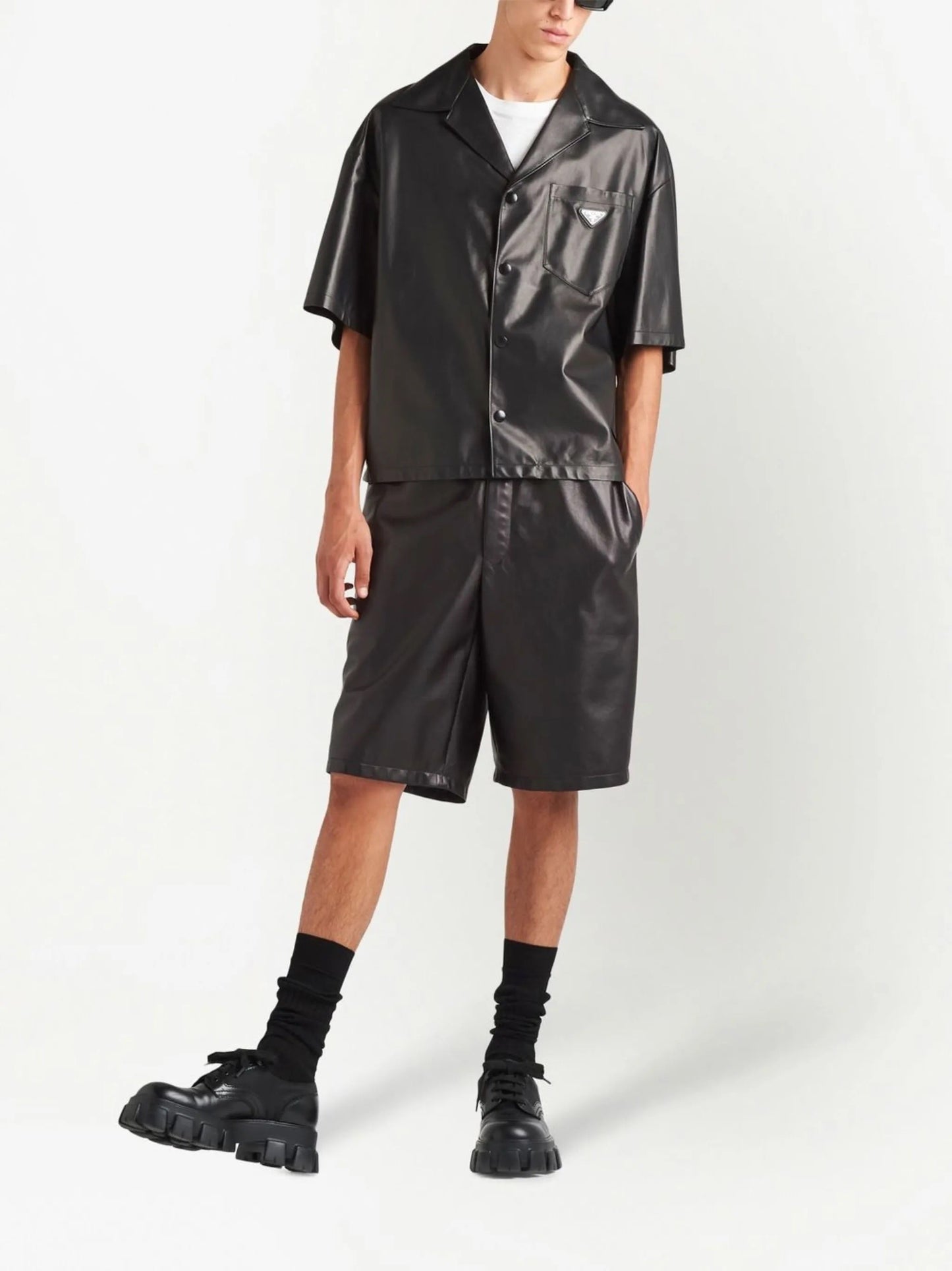 PRADA LUNA ROSSA TRIANFLE LOGO NAPPA LEATHER SHIRT