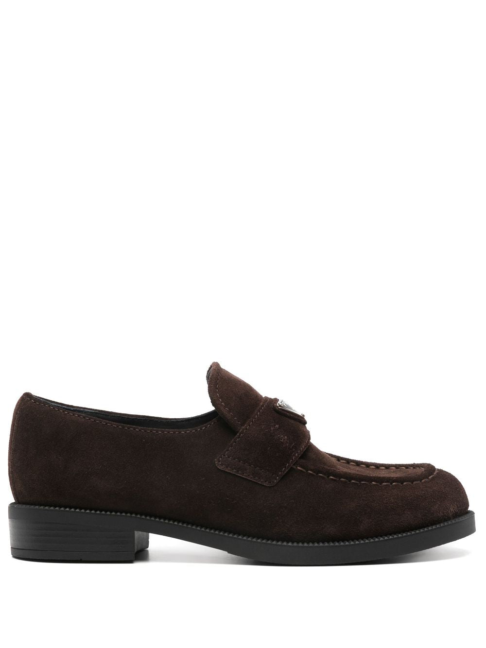 PRADA TRIANGLE LOGO SUEDE SLIP-ON LOAFERS