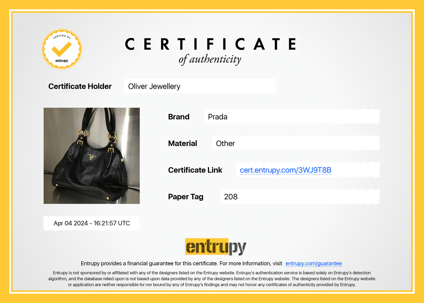Prada Black Glace Calf Leather Hobo
