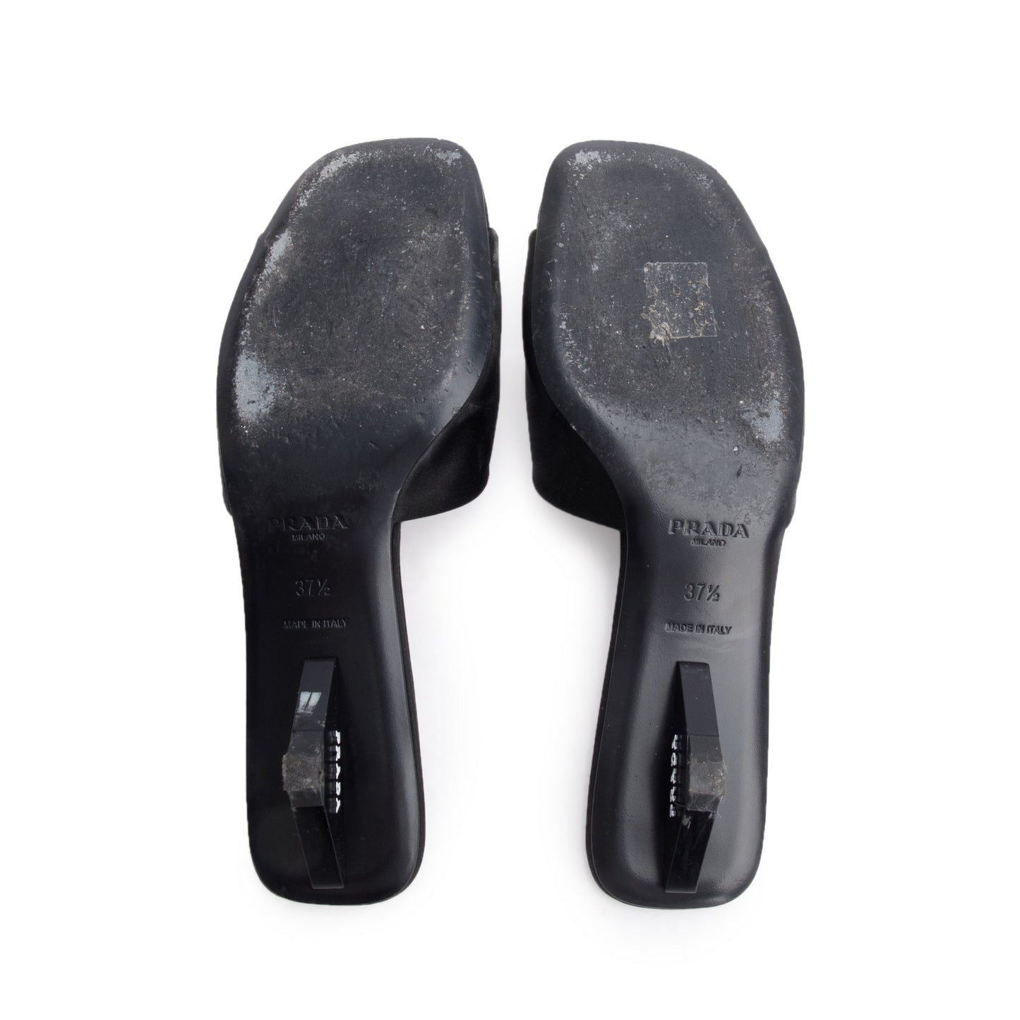 Prada Black Satin Slide Sandals, Size 37.5