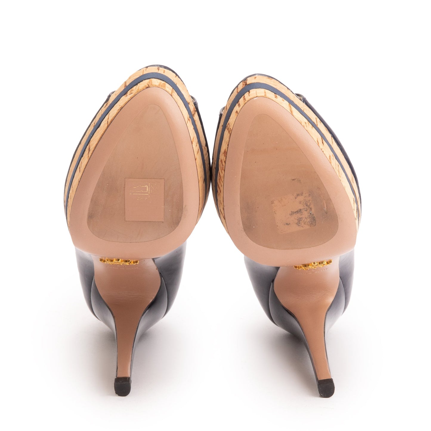 Prada Blue Patent Leather Calzature Donna Peep Toe Pumps, Size 37