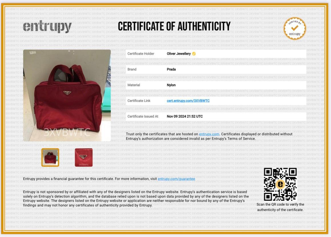 Prada Vintage Red Leather-Trimmed Tessuto Nylon Shoulder Bag