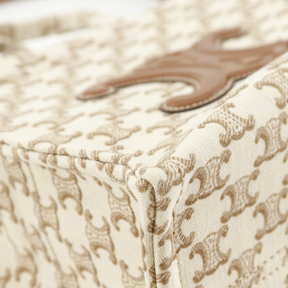 CELINE Handbag 19916 2EZ6 01BC canvas beige 2WAYShoulder Triomphe Small Hippo Thais Women