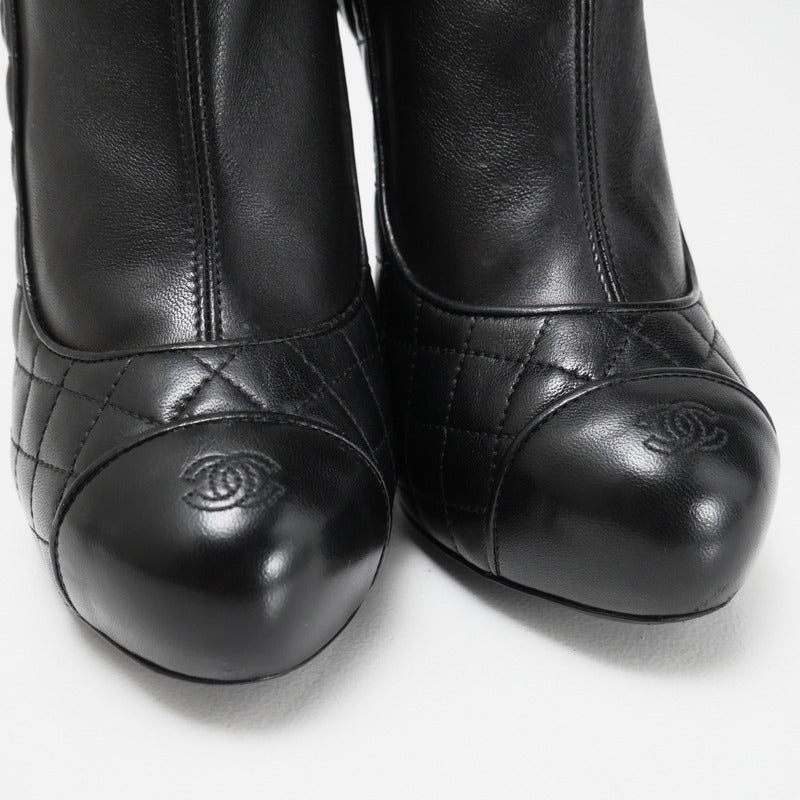 CHANEL boots leather black Women 36.5C