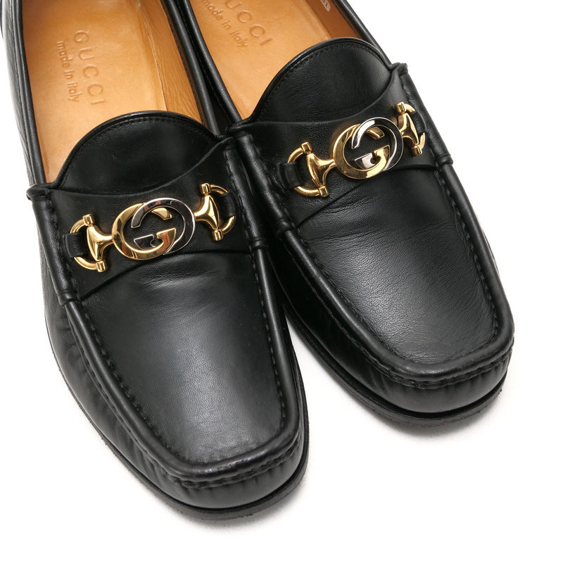 GUCCI loafers 575113 leather Black Gold x Silver mens 7.5