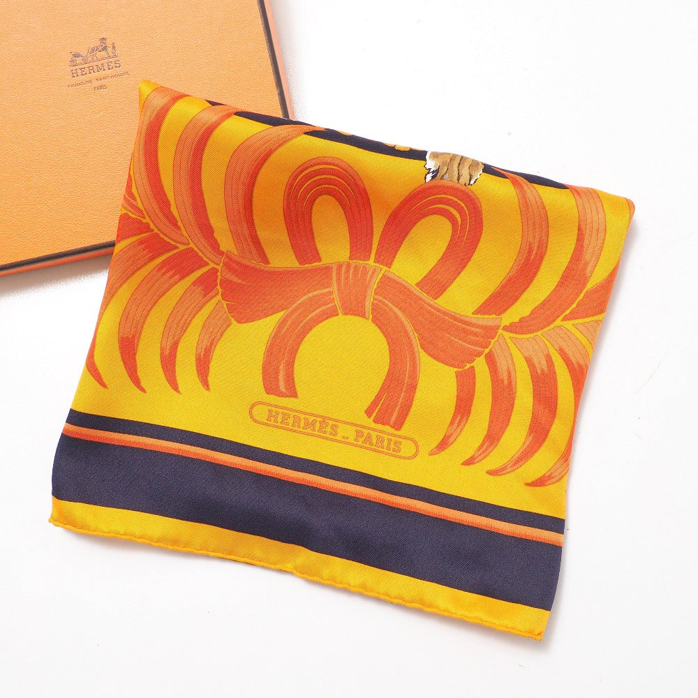 HERMES scarf silk Orange Navy White Beige type Women
