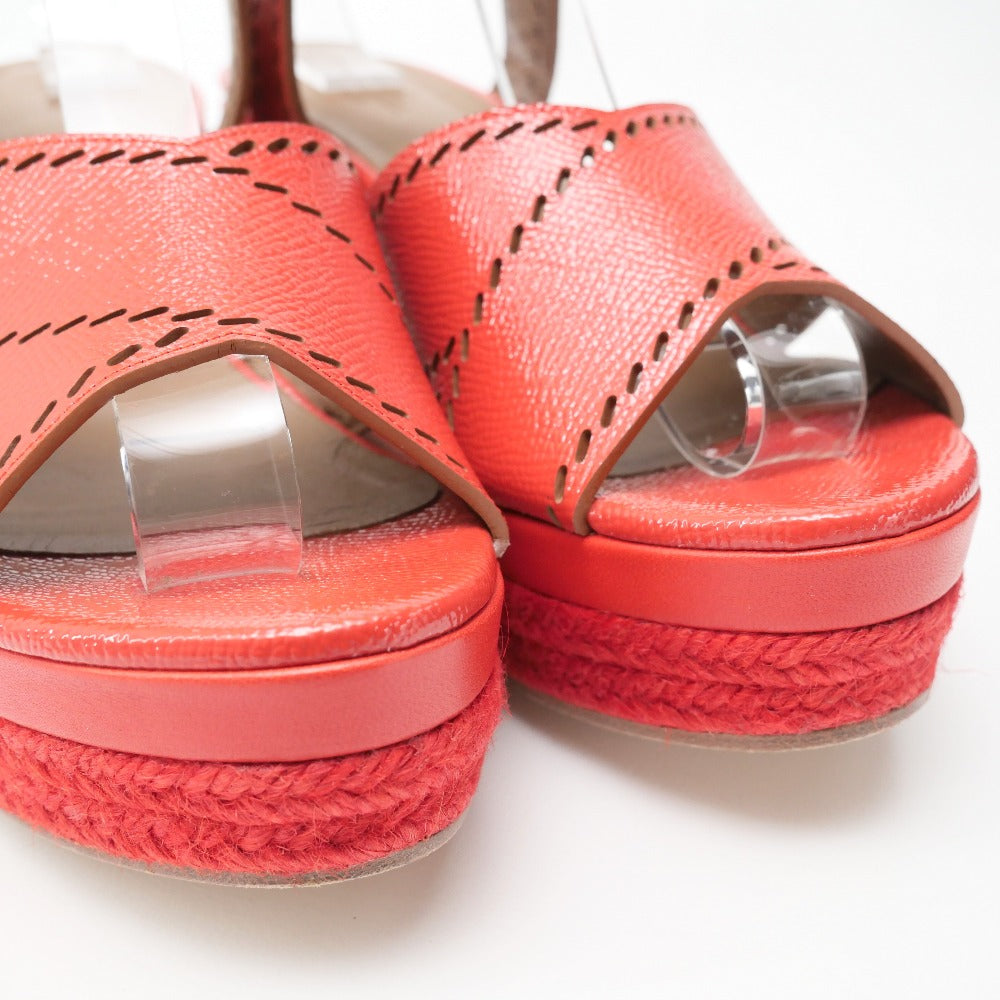 HERMES Sandals leather Red Silver Women 37 1/2
