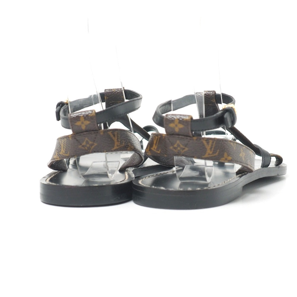 LOUIS VUITTON Sandals leather Black brown 37