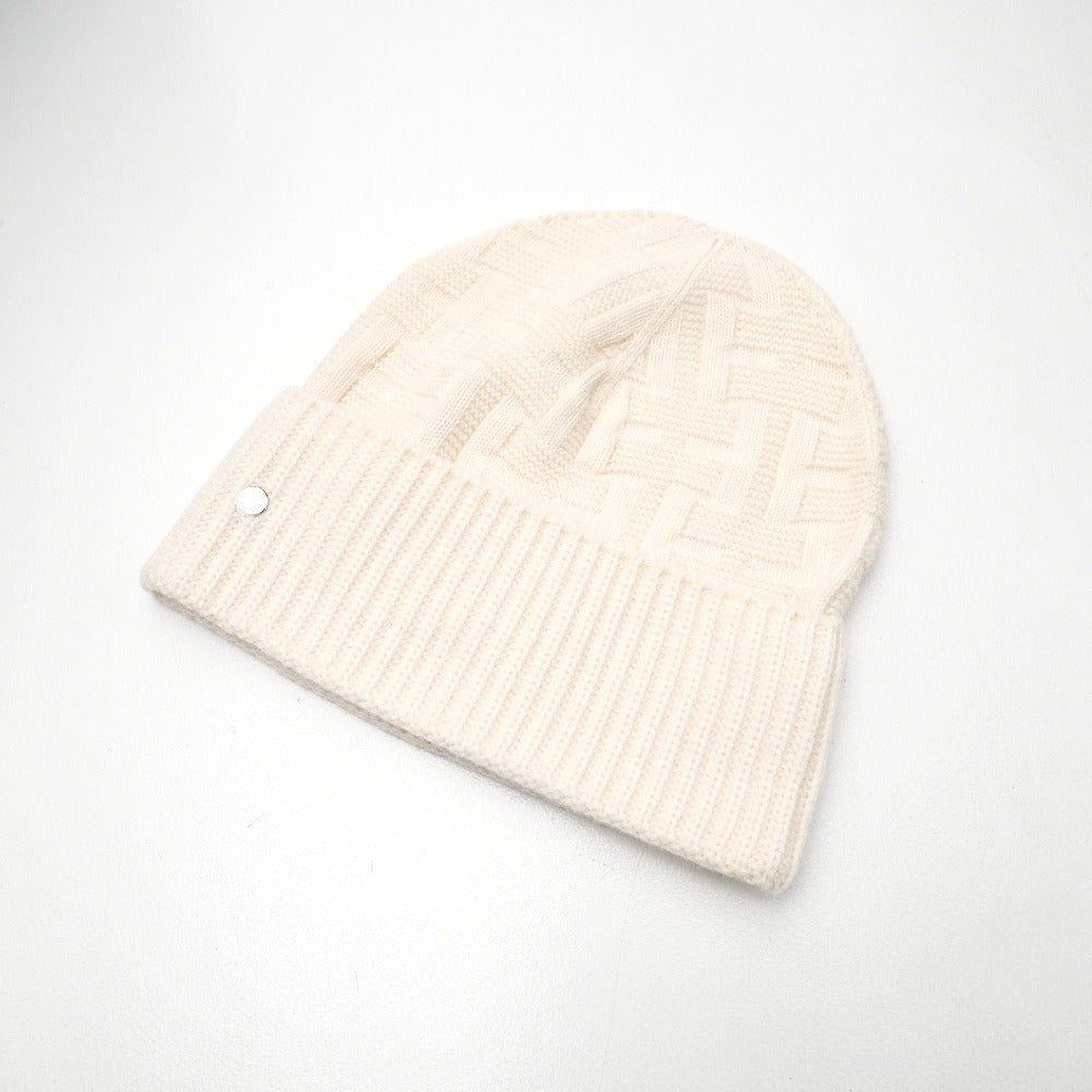 HERMES Knit cap Hair 100% Cream type S
