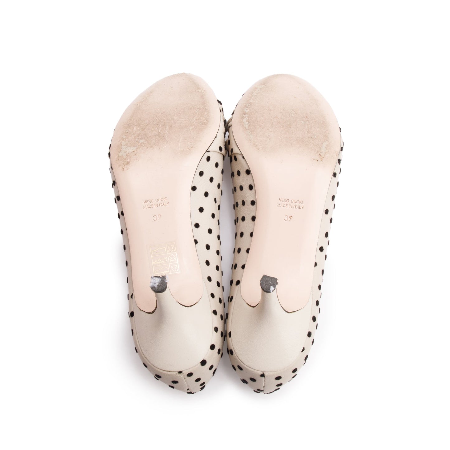 RED Valentino Beige Polka Dot Satin Bow Accent Pumps, Size 39