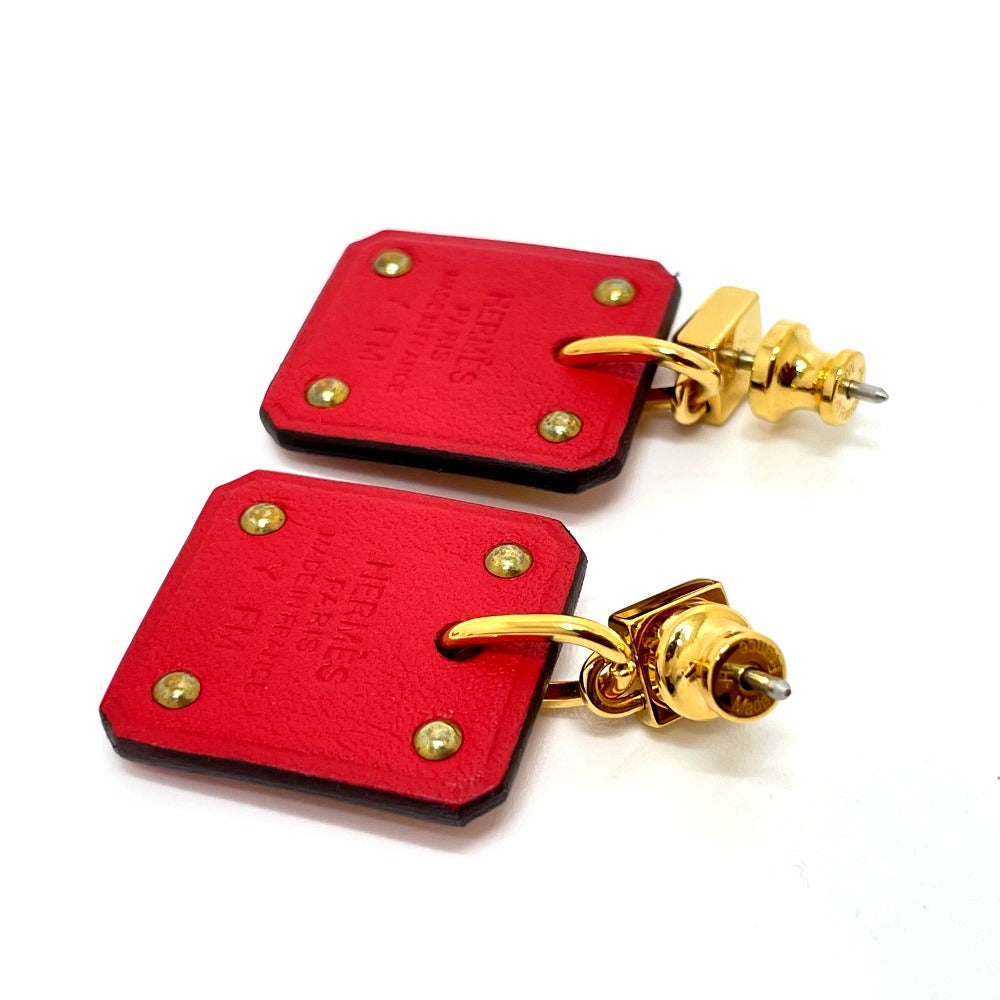 HERMES Pierce Gold Plated / Leather Red heart Asdukour PM Women