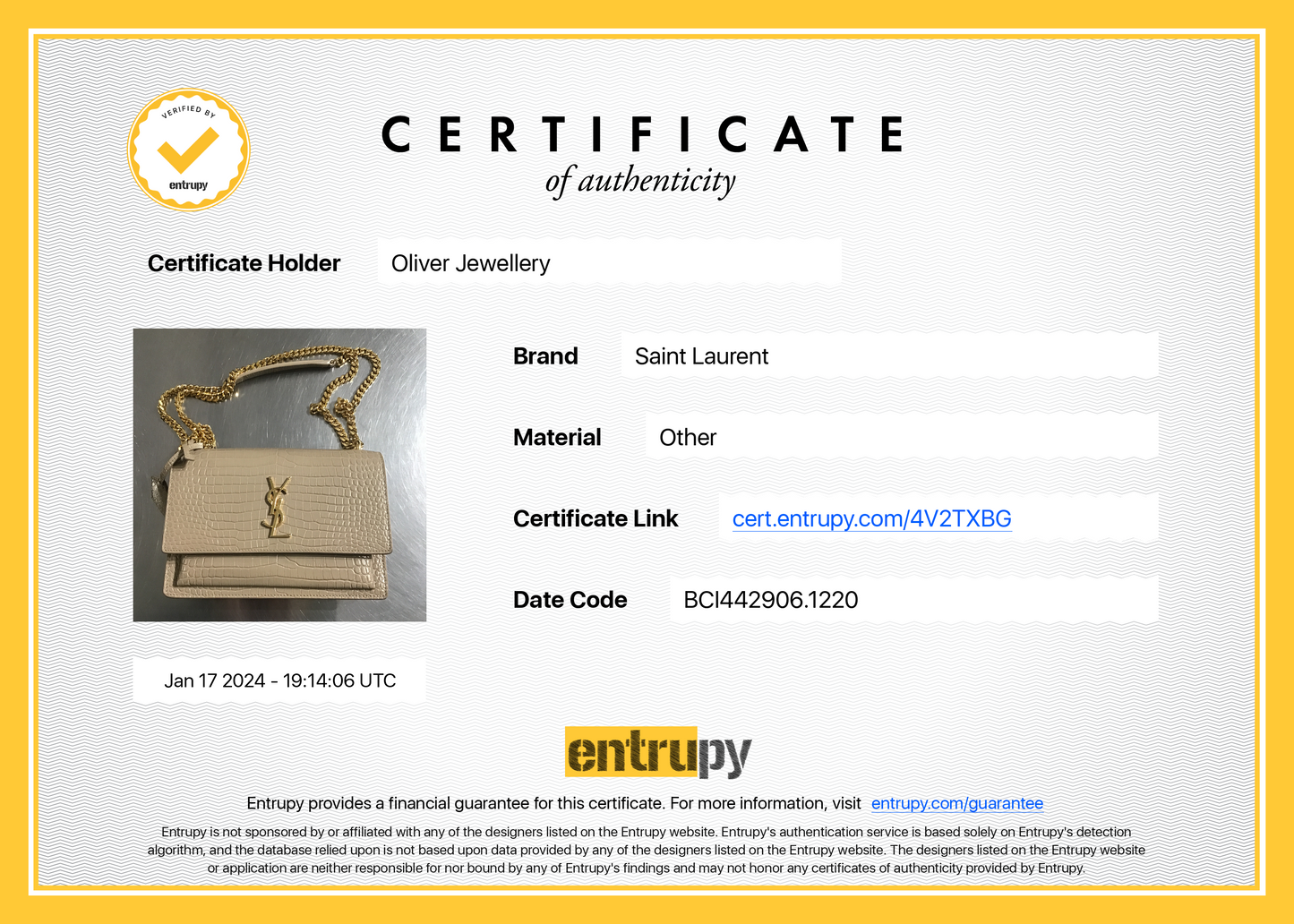 Saint Laurent 2020 Beige Crocodile Embossed Leather Medium Sunset Bag