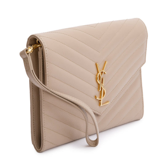 Saint Laurent 2022 Beige Grain De Poudre Matelasse Cassandre Flap Pouch