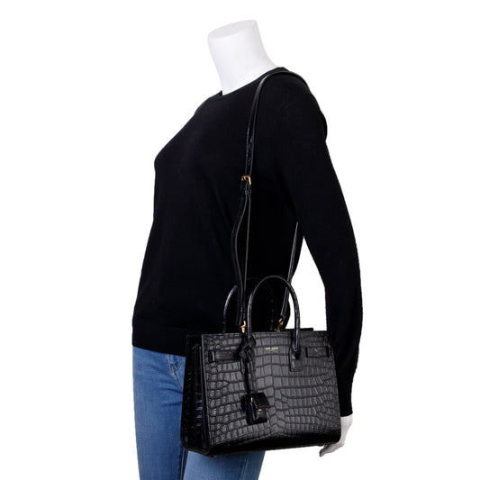 Saint Laurent 2022 Black Crocodile Embossed Leather Baby Sac De Jour
