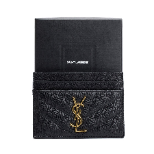 Saint Laurent 2022 Black Grain De Poudre Leather Cassandre Matelasse Card Case