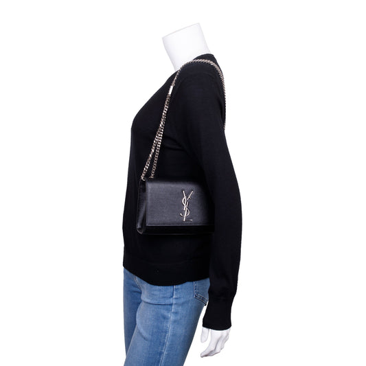 Saint Laurent 2022 Black Grain De Poudre Leather Small Kate Bag