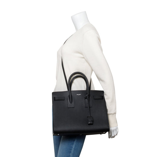 Saint Laurent 2022 Black Grained Calfskin Leather Small Sac De Jour