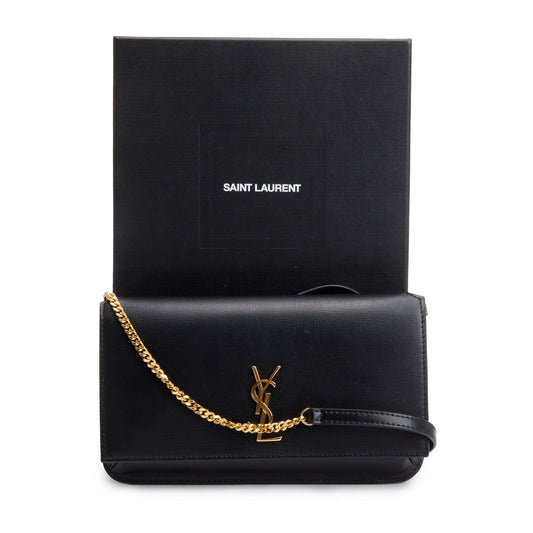 Saint Laurent 2023 Black Smooth Calfskin Leather Cassandre Phone Holder