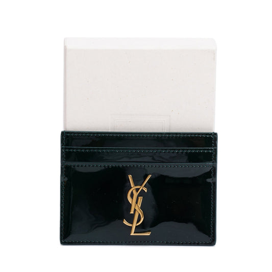 Saint Laurent 2024 Green Patent Leather Cassandre Card Holder